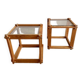 Pair of pine and glass side tables