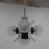 Mid-Century Chrome & Glass Chandelier, Czechoslovakia, 1970s