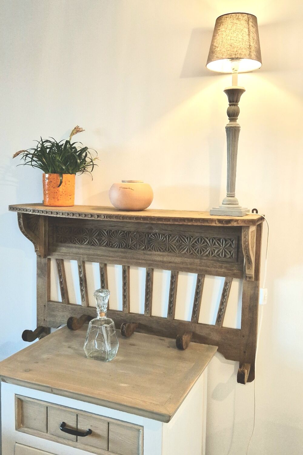 Old carved wood wall shelf