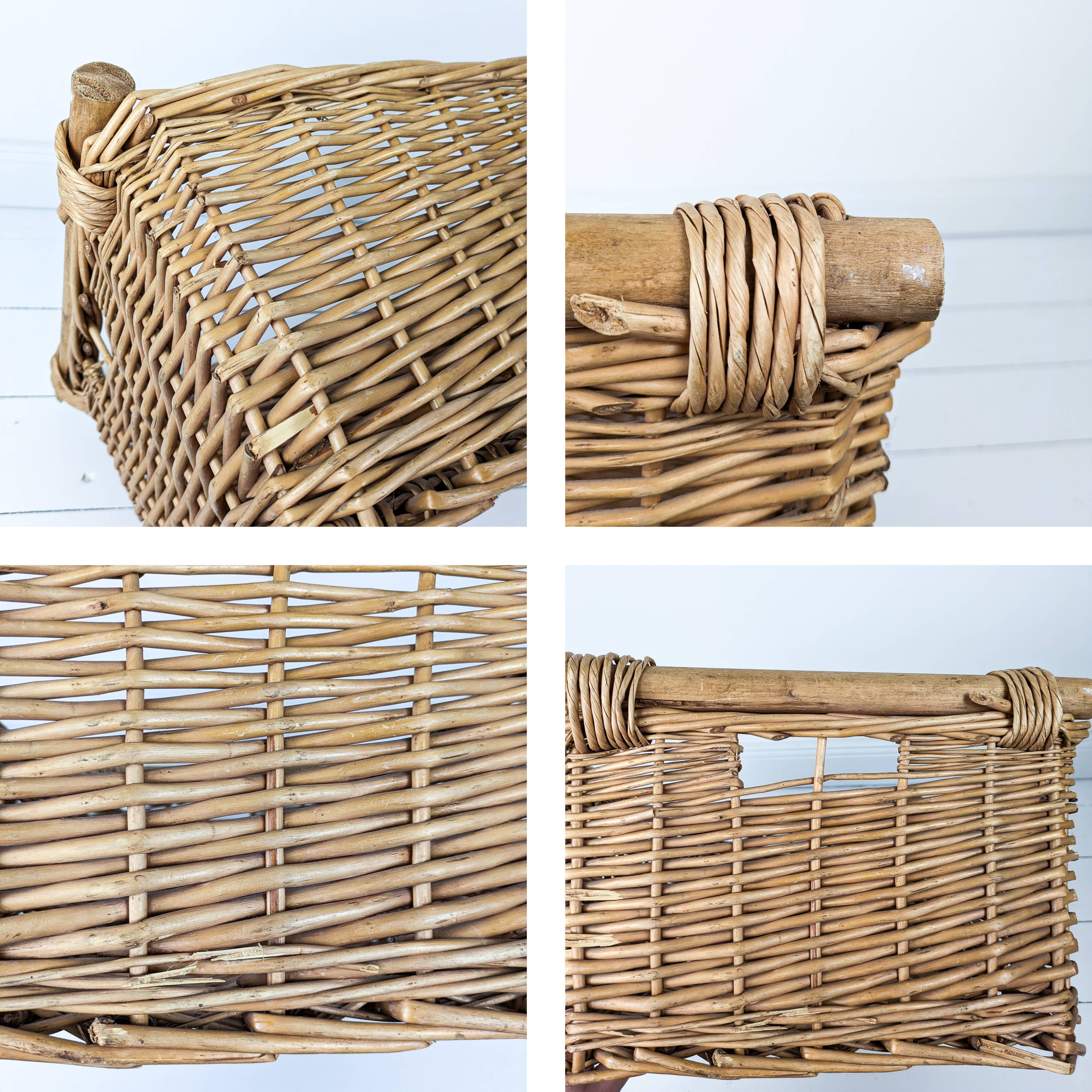 Panier Vintage Anse Rangement Mid Century Panier en osier tressé marron Travail manuel Hygge Skandi