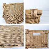 Panier Vintage Anse Rangement Mid Century Panier en osier tressé marron Travail manuel Hygge Skandi