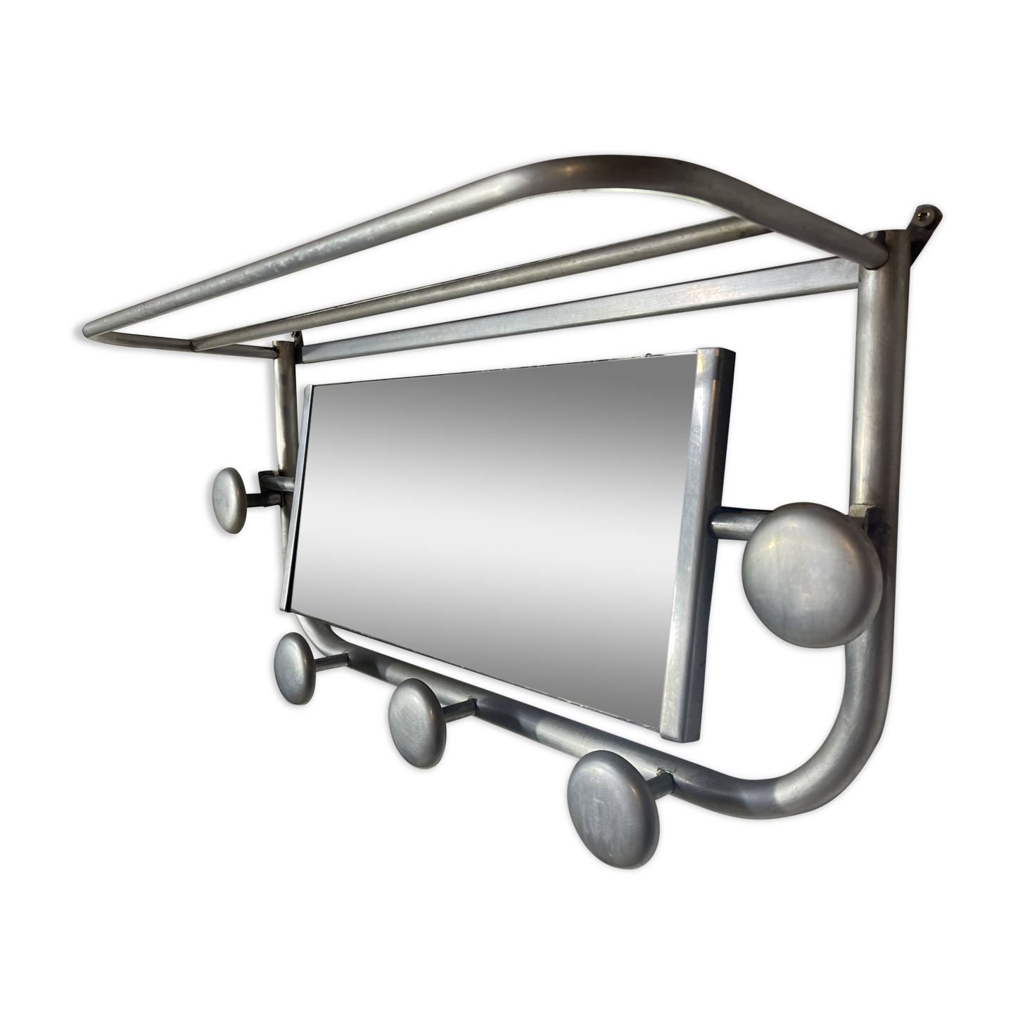 Aluminum wall-mounted coat rack with mirror