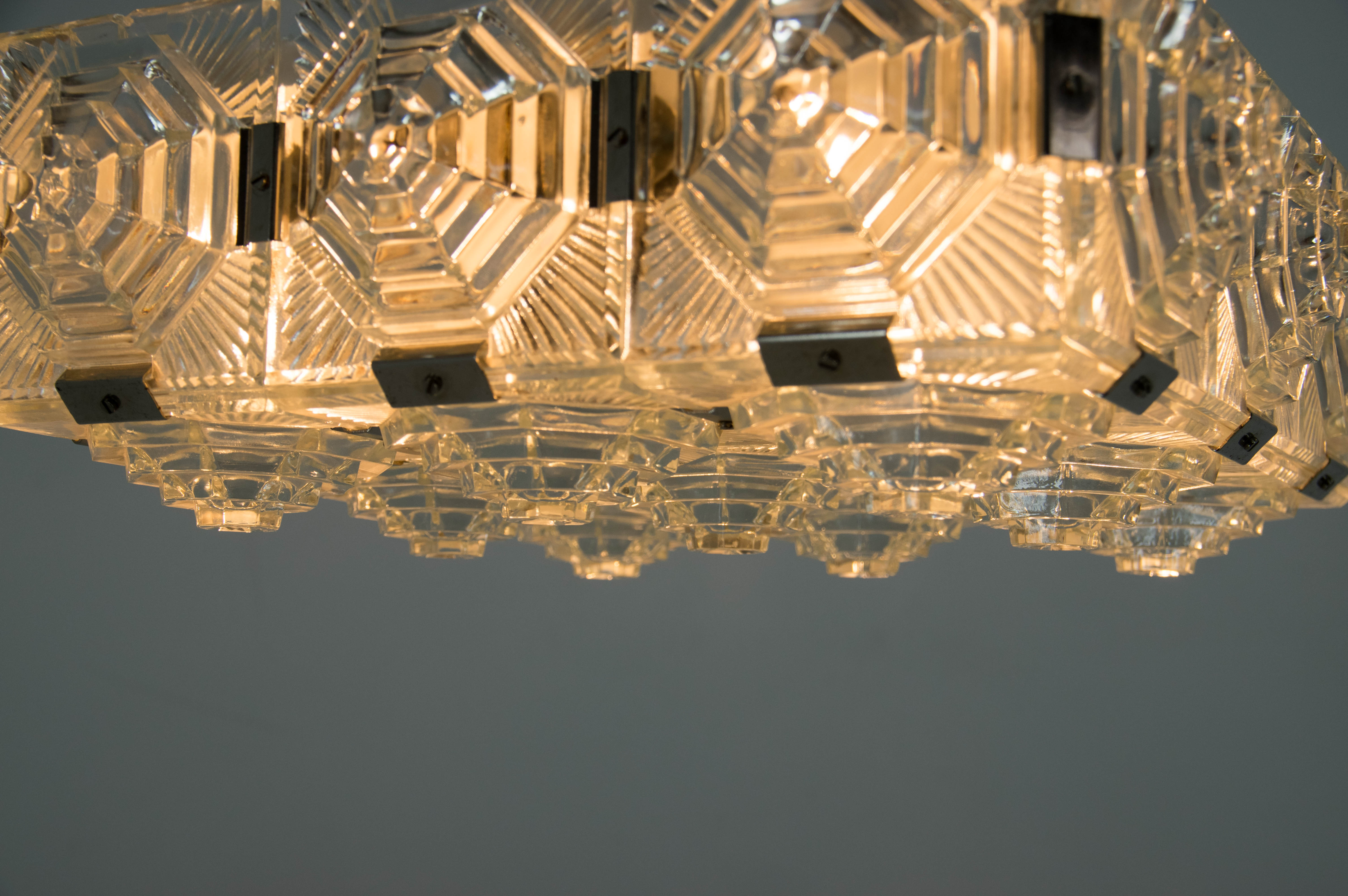 Brutalist Glass Chandelier by Kamenicky Senov, 1970s