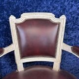Pair of Louis XVI cabriolet armchairs in lacquered wood and leather circa 1850