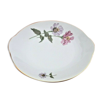 Plat de service rond à oreilles porcelaine fine de bohème carlsbad décor floral