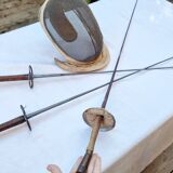 Vintage French Fencing Mask and 3 Swords (Sabre, Sabre or Foil) by L. Carré París