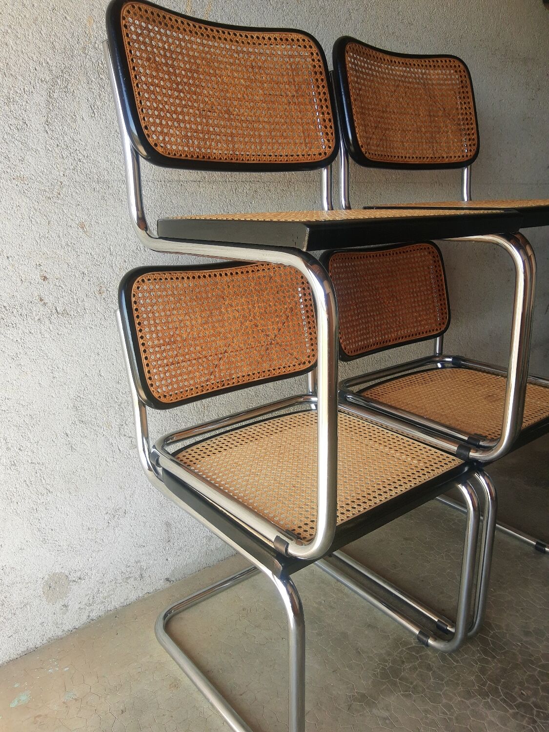 Set of 4 vintage Cesca B32 Marcel Breuer chairs
