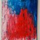 Abstract table red blue pink 46x38 cm painting signed