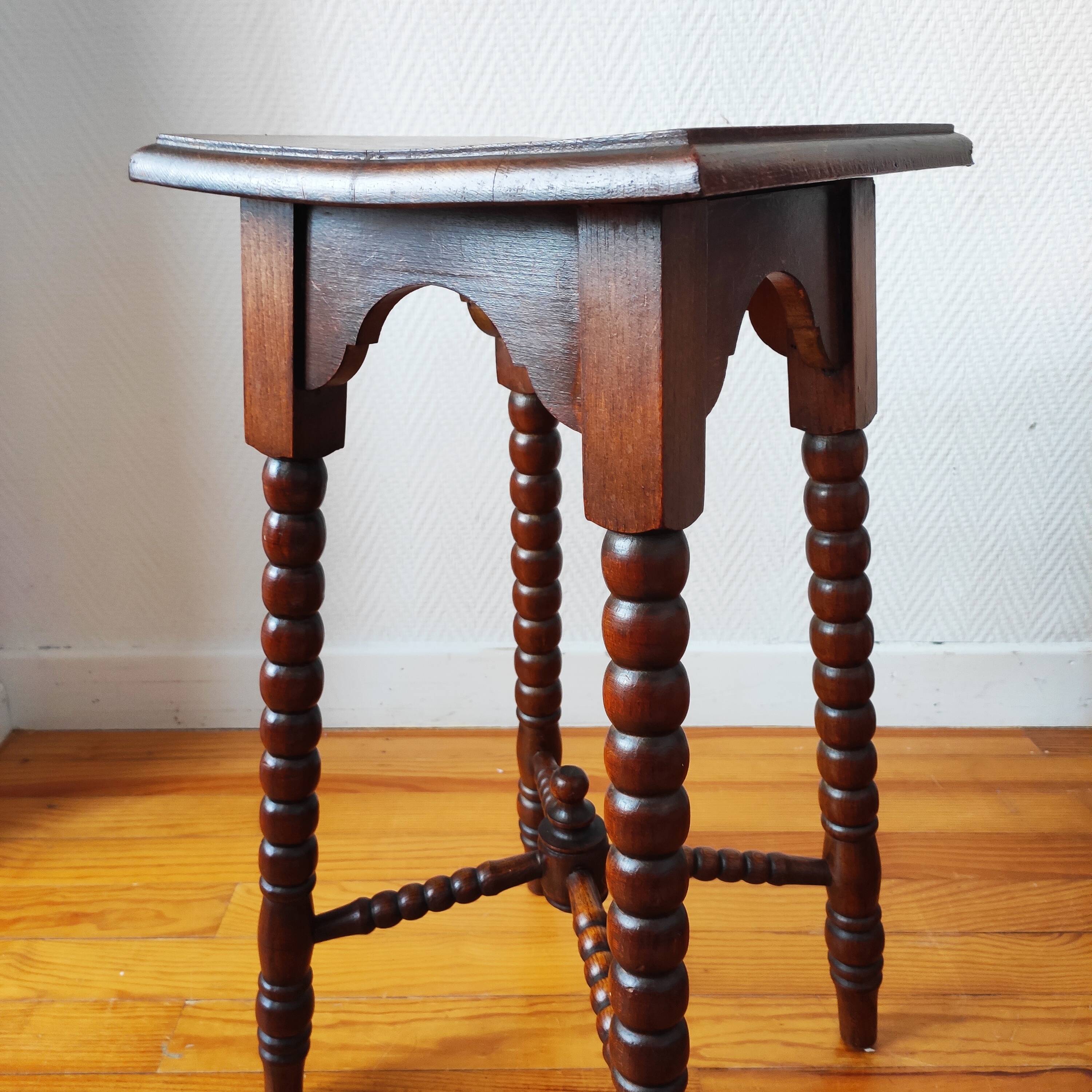 Antique turned wood spool stand