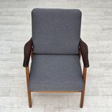 1970s, pair of Danish armchairs, reupholstered, furniture wool, teak, oak.