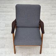 1970s, pair of Danish armchairs, reupholstered, furniture wool, teak, oak.