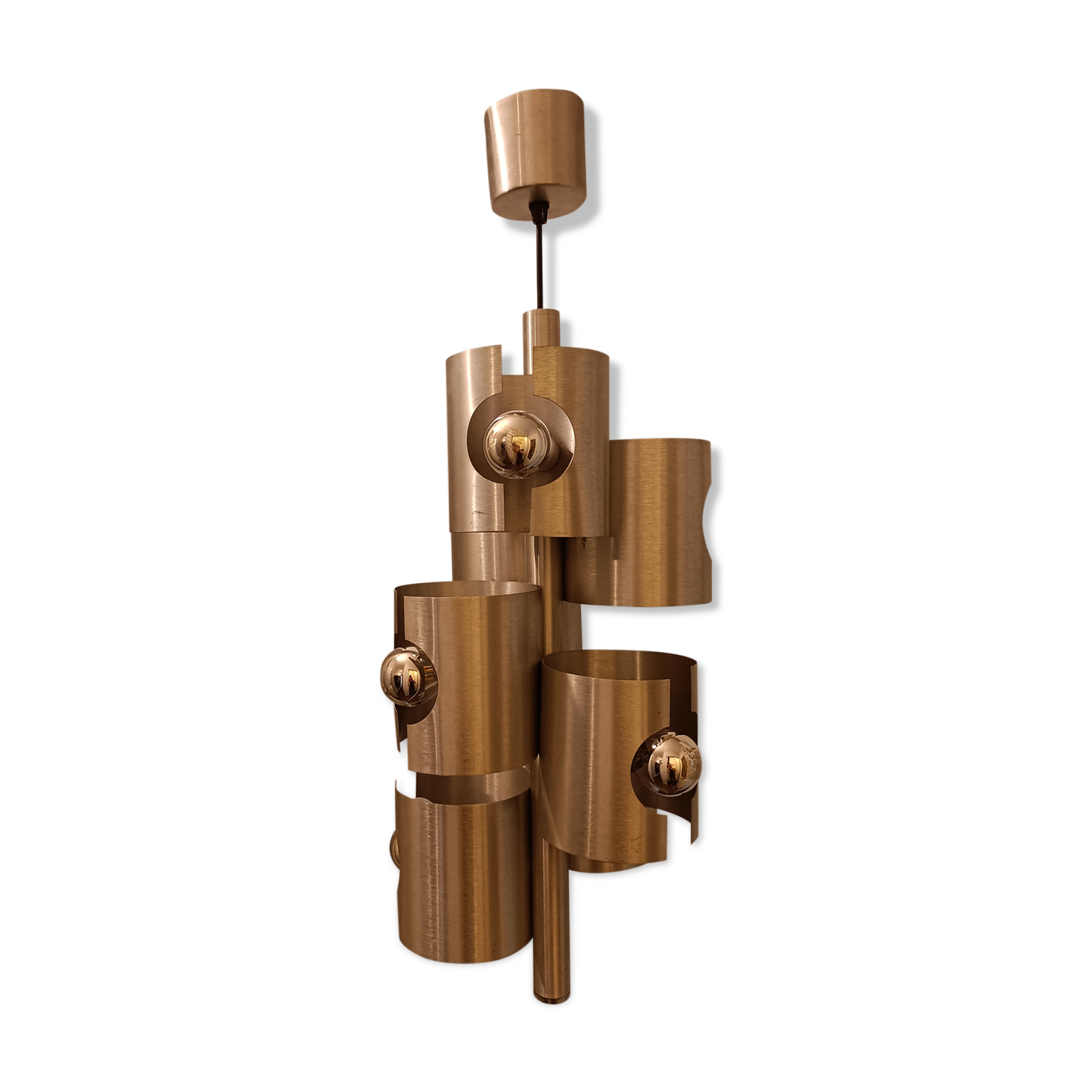 Chandelier with 7 lights in brushed aluminum, Italy 1970 Vintage