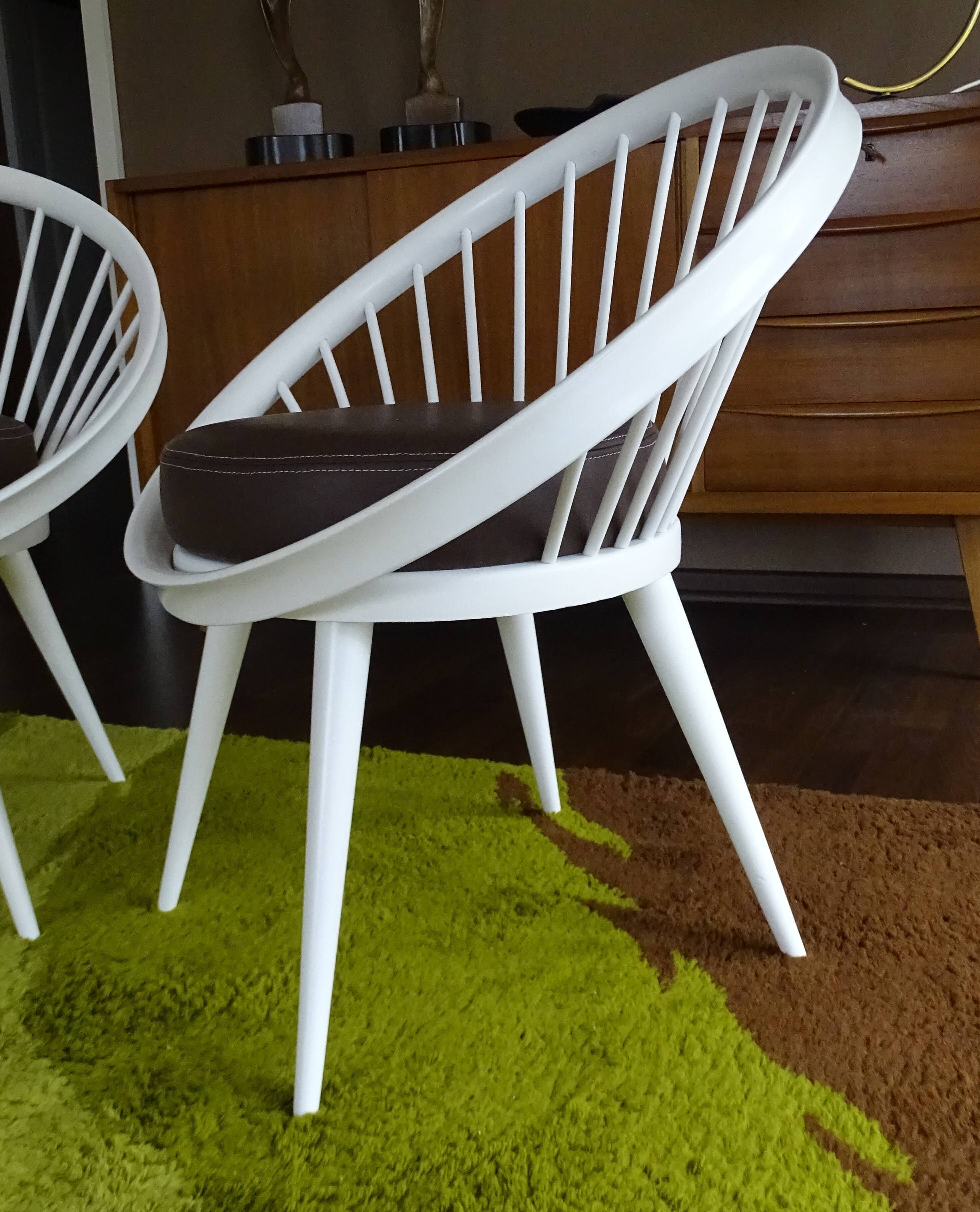 Pair of Scandinavian Design Chairs, 60s, Leather Wood
