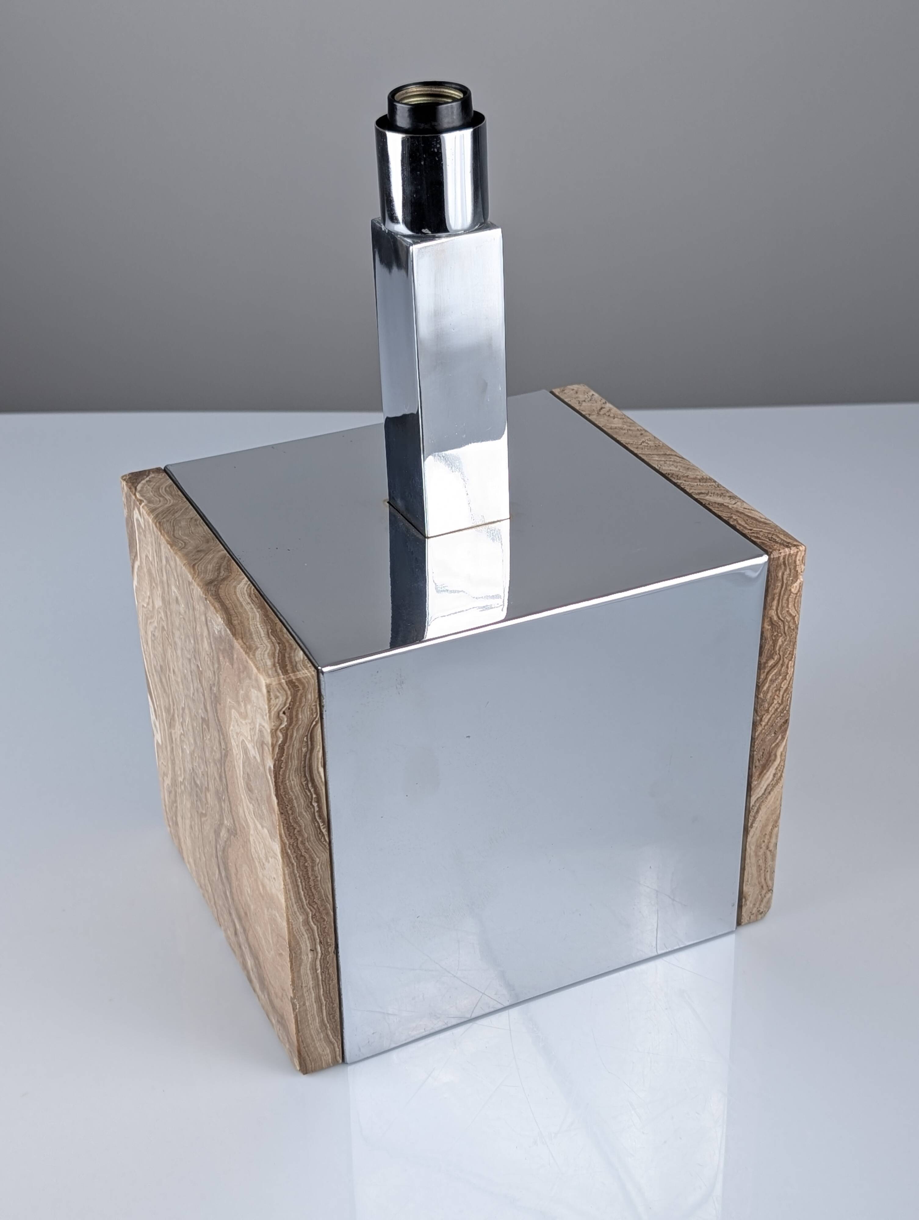 Travertine Marble and Chrome Table Lamp, 1960s