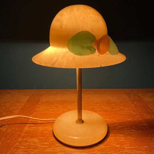 Lampe de table vintage en albâtre Lady Hat Italie 1970s