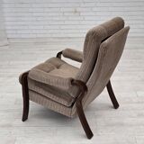 1970s, pair of Danish armchairs, brown furniture corduroy, beech wood.