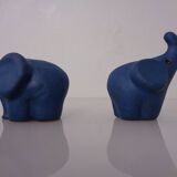 Mid-Century Blue Ceramic Elephants, Austria, Set of 2