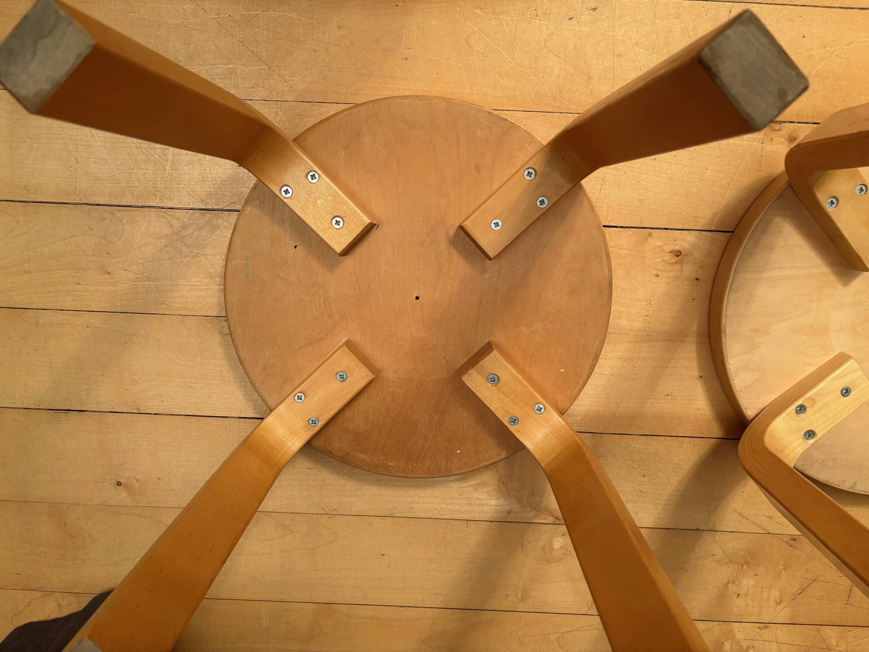 Pair of NE60 stools designed by Alvar Aalto, Artek, Finland, 1980s