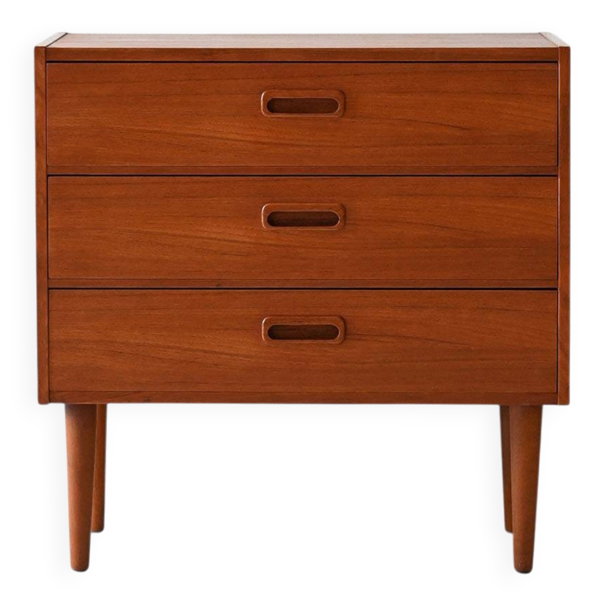 Table de chevet scandinave vintage en teck avec trois tiroirs