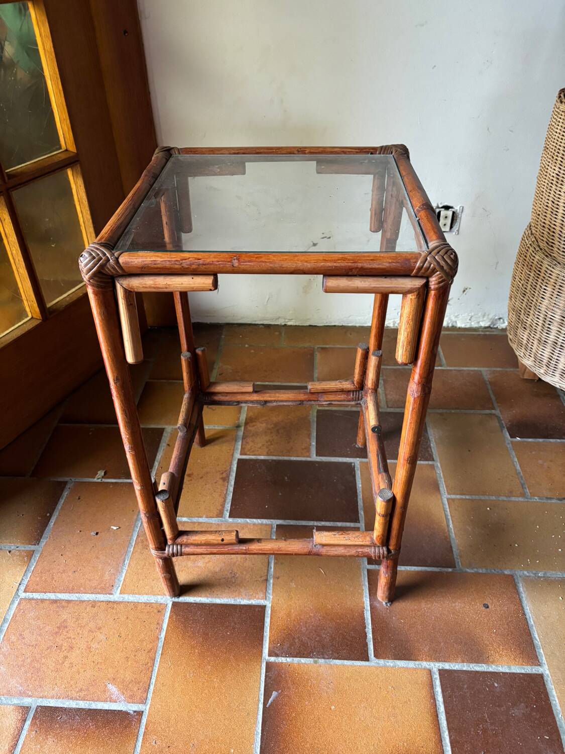 Bamboo and glass side table, 1970s