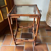 Table d’appoint en bambou et verre, années 70