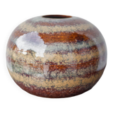 Striated glazed ceramic vase, ball vase, flower pot, interior decoration, collection, 70's
