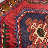 Vintage Geometric Burgundy Red Wool Runner Rug, 1950s Hand-Knotted Carpet