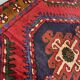Tapis de couloir vintage géométrique rouge bordeaux en laine, tapis noué à la main des années 1950