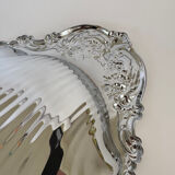 Large silver-plated serving dish in the shape of a vintage shell.
