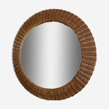 round mirror in braided rattan, 1960's