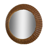 round woven rattan mirror, 1960s