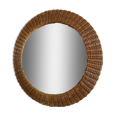 miroir rond en rotin tressé, 1960's