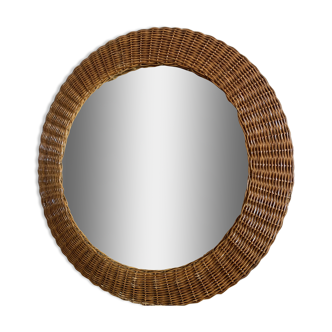 round mirror in braided rattan, 1960's