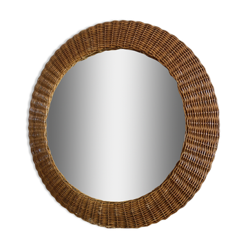 round woven rattan mirror, 1960s