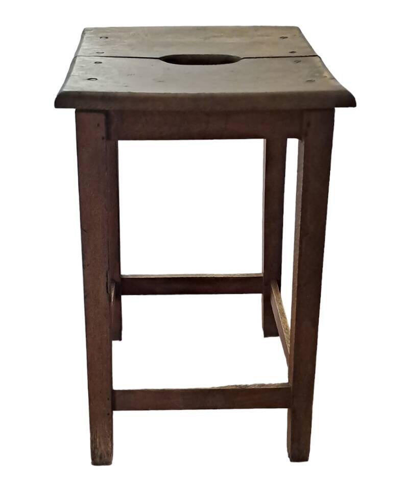 Square stool in brown stained wood 1940 French Popular Art