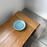 Plat assiette émaillée bleue tripode