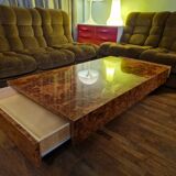 Italian design coffee table in burl wood by Roche Bobois, 1970s.