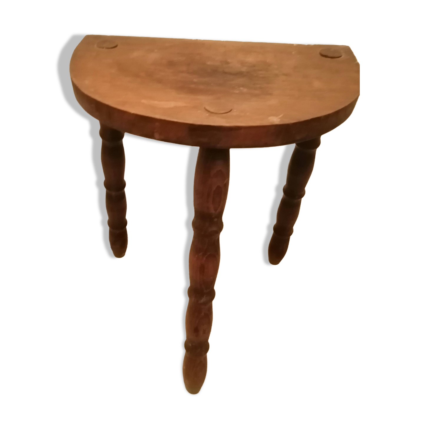 Tabouret tripode demi lune en bois massif