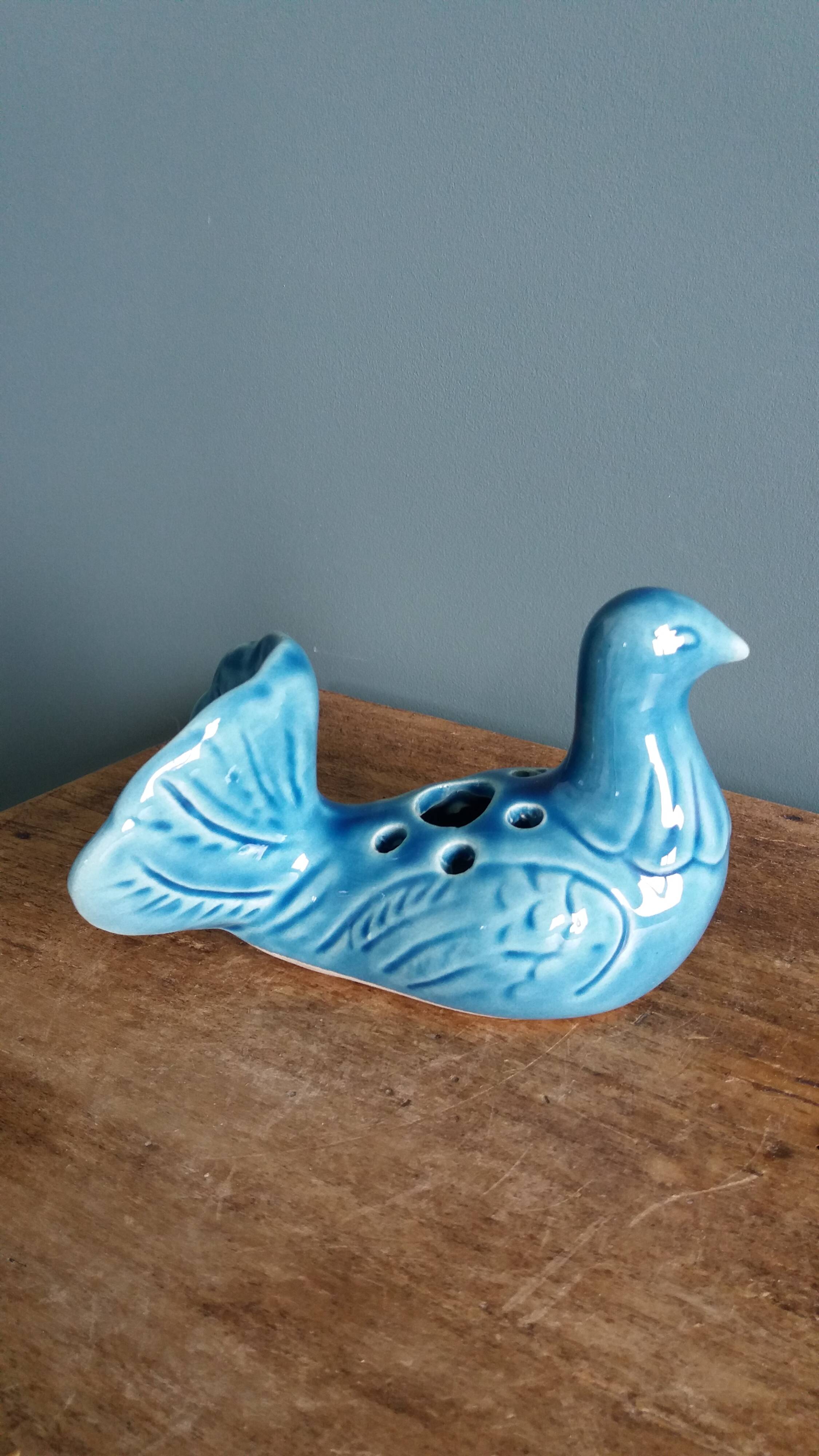 Dove bird vase flower holder in ceramic signed Saint Paul de Vence