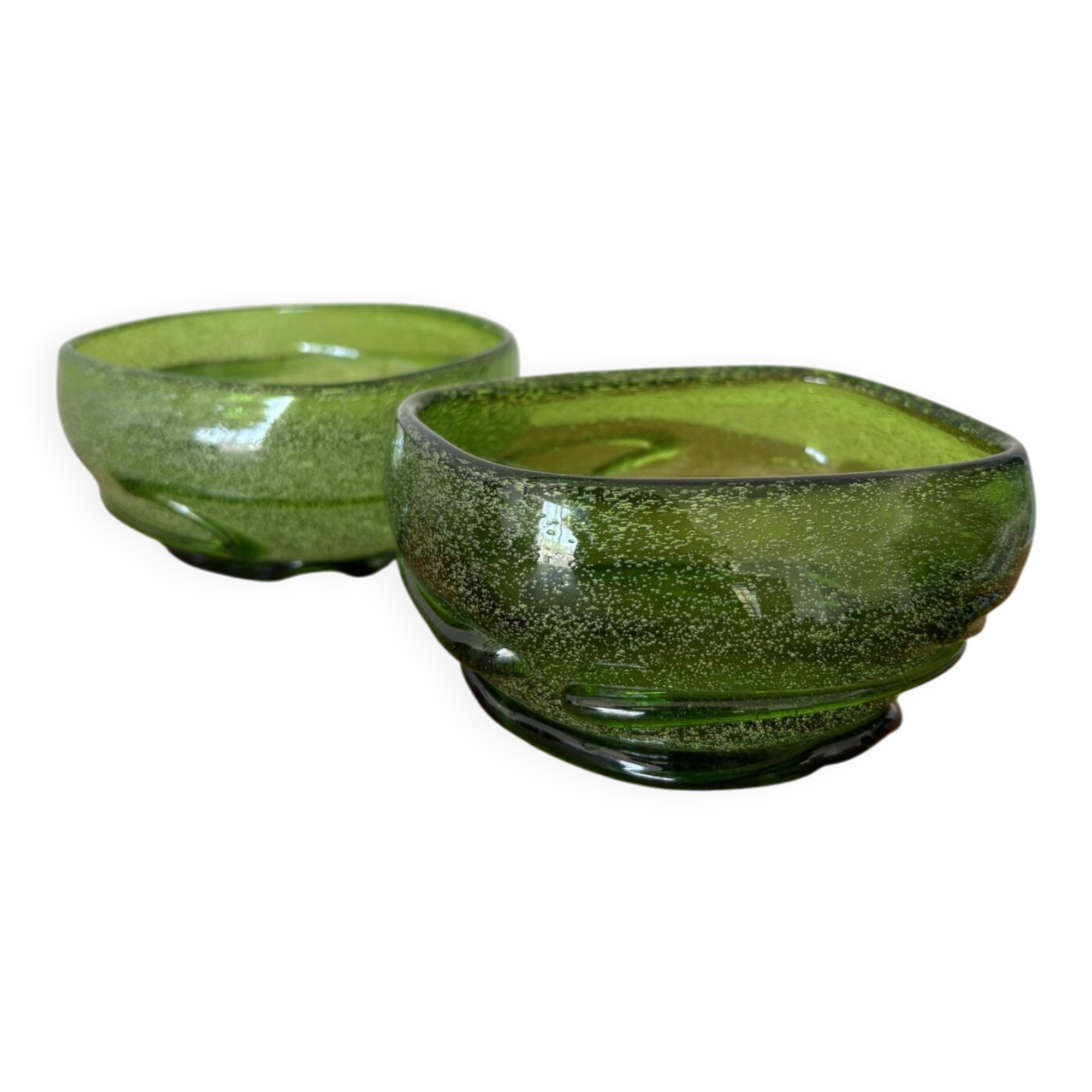 Lot de 2 coupelles en verre soufflé vert vintage Coupelles artisanales