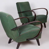 Paire de fauteuils en hêtre art deco tchèque vert, Jindrich Halabala, UP Zavody, années 1930