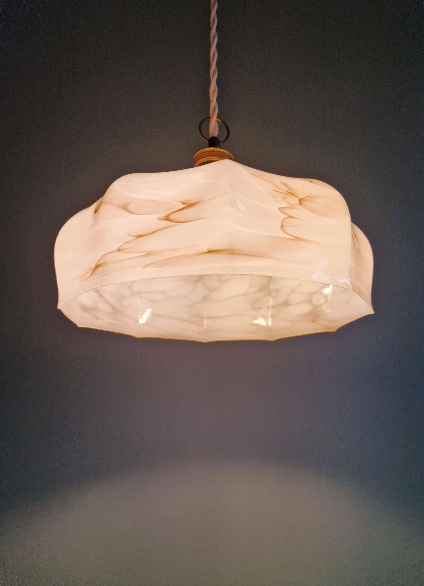 Art Deco pendant light in pink marbled opaline, Scailmont, 1920-30