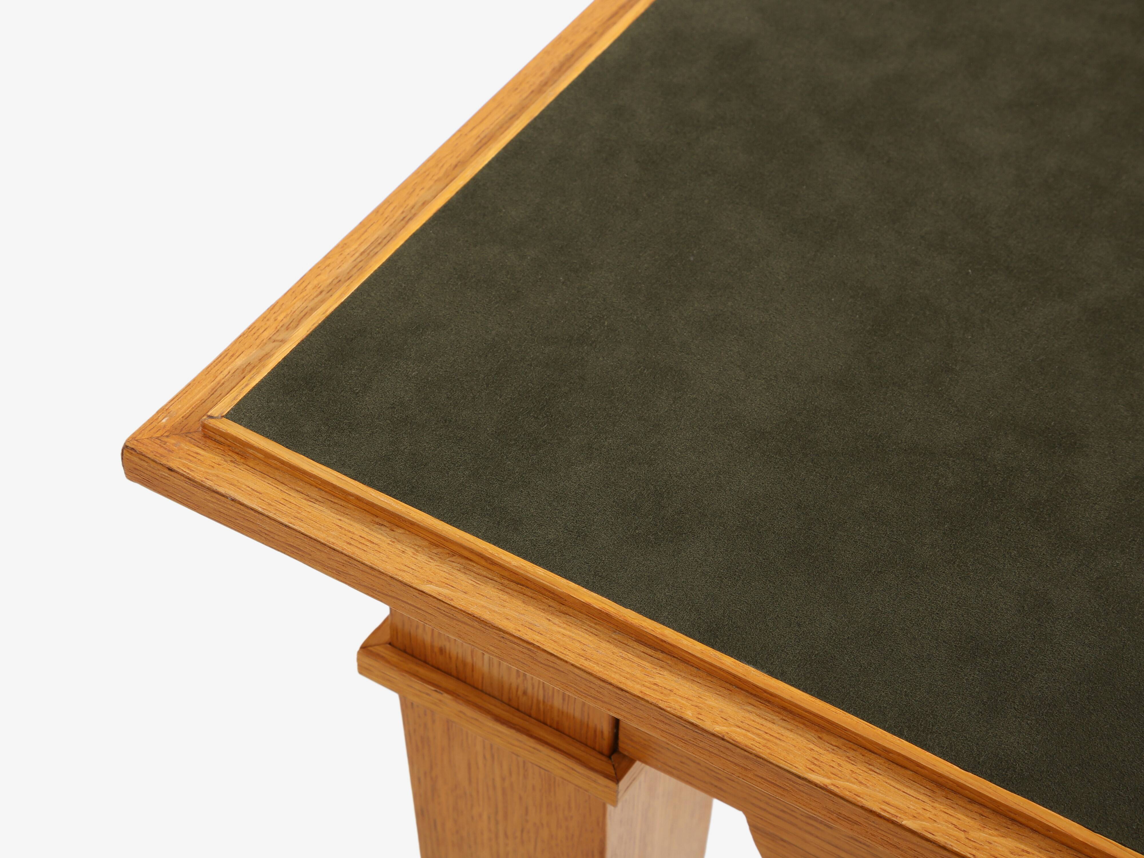Maxime Old game table oak brass green suede around 1940