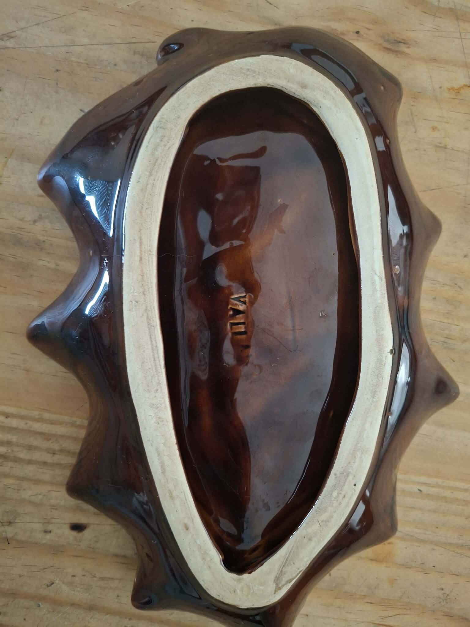 Catchall, small dish in Vallauris ceramic in the shape of a leaf.