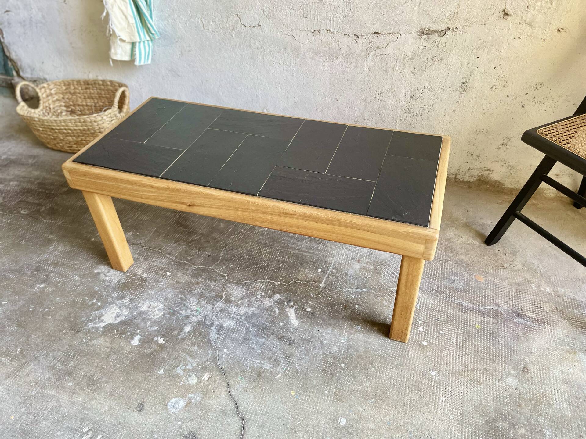 Vintage Maison Regain coffee table in solid elm – 1970s – Top