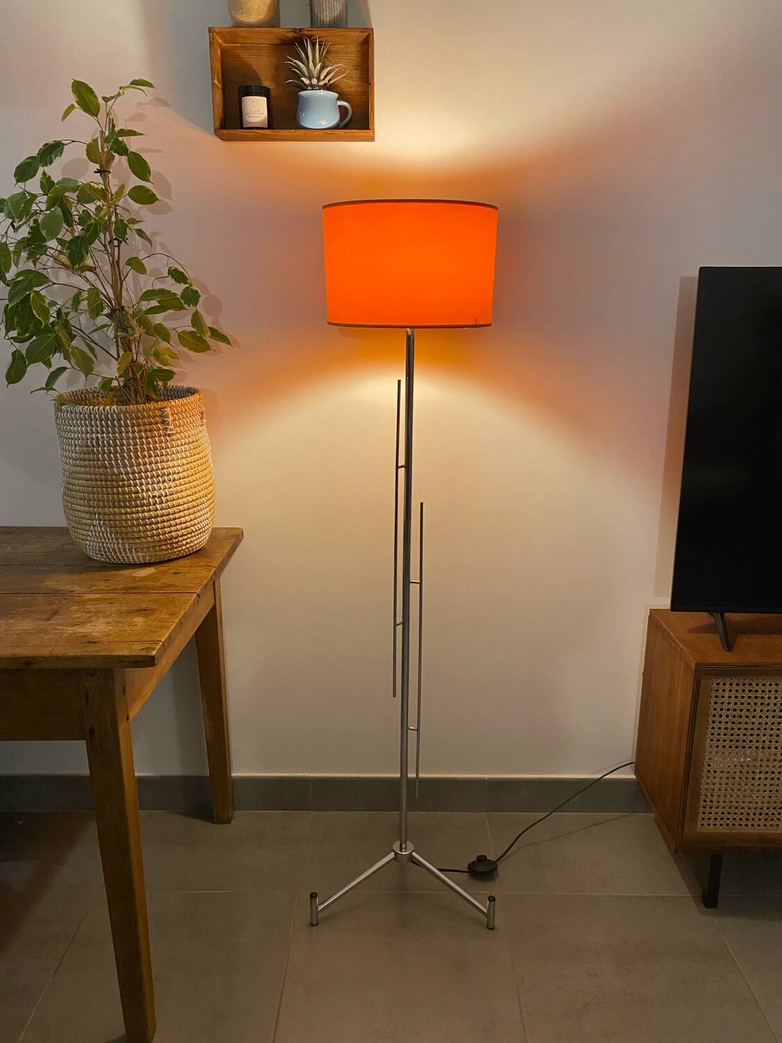 Vintage orange Space Age floor lamp from the 1970s