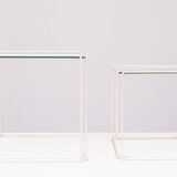 Isocele White and Clear Glass Nesting Tables Max Sauze for Max Sauze studio