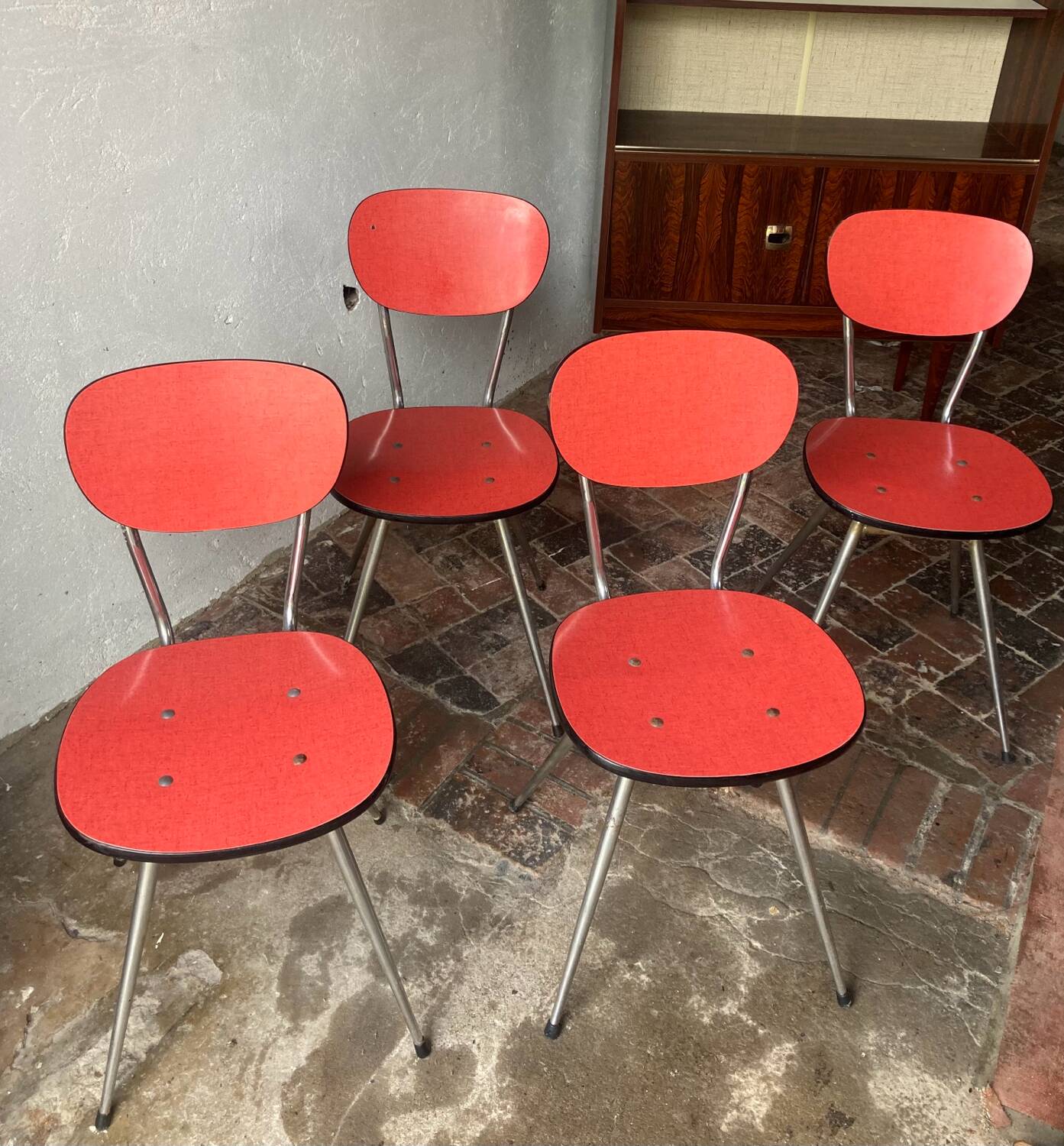 Red formica chairs