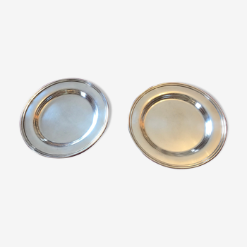 Set of two silver metal carafe coasters