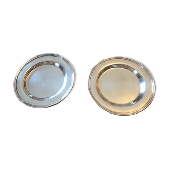 Set of two silver metal carafe coasters